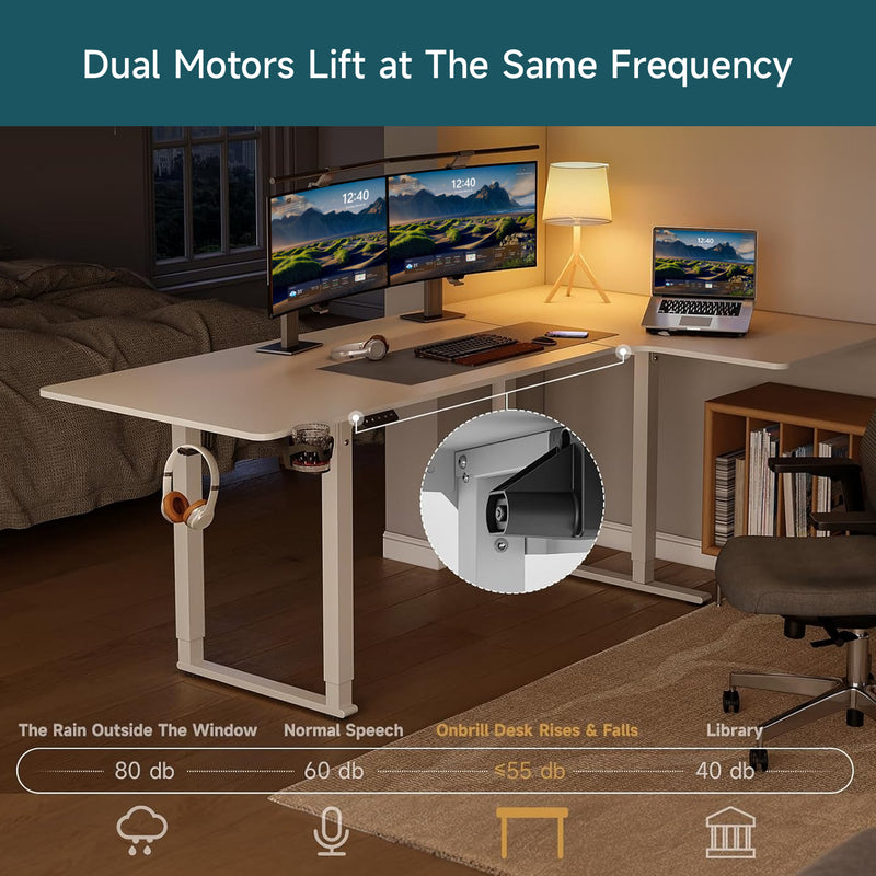 L Shaped Desk Electric Standing Desk with Dual Motors and Memory Controller, 63 x 43 Inch