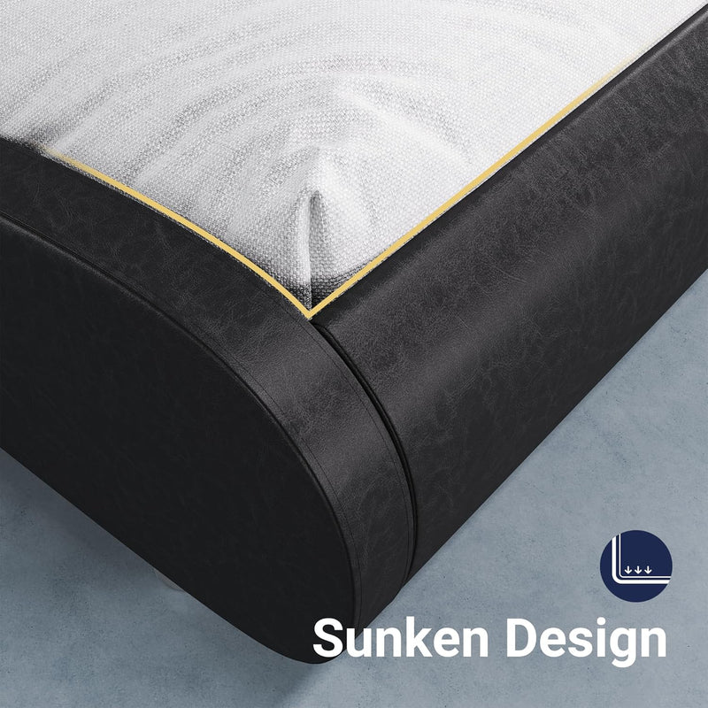Upholstered Platform Bed Frame Modern Low Profile Sleigh Bed with Faux Leather Adjustable Headboard, Wood Slat Support, Ergonomic Bed Frame