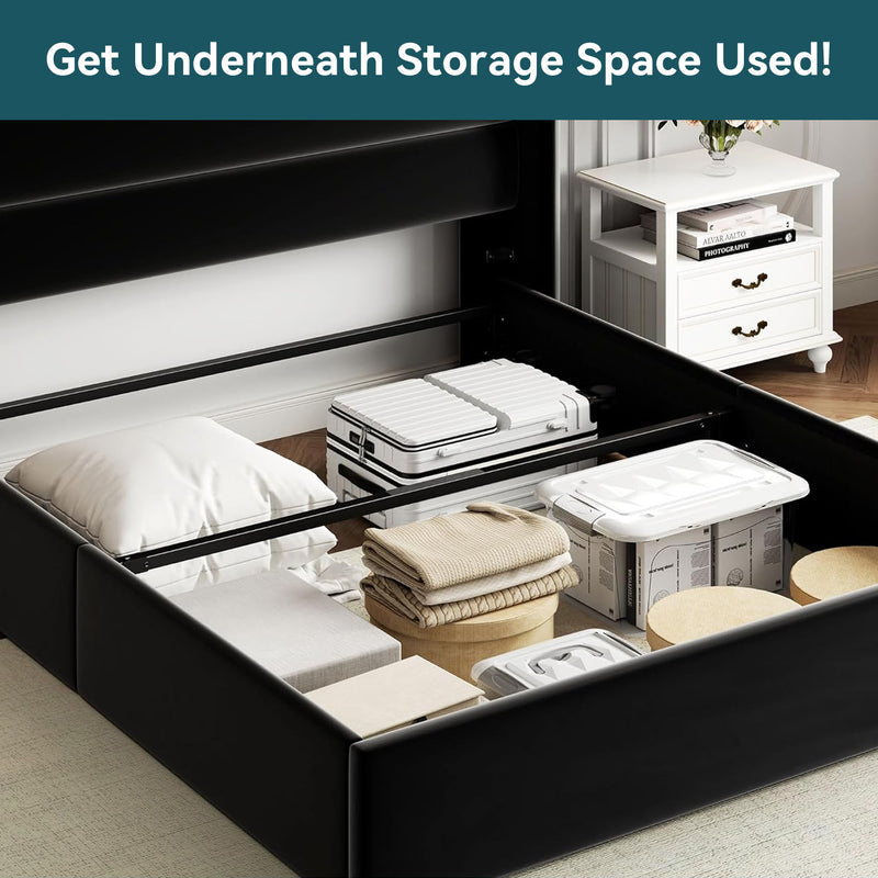 Velvet Lift Up Storage Bed with Modern Wingback Headboard Hydraulic Support, No Box Spring Needed