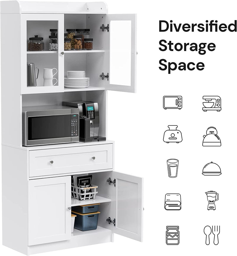 Ohwill Kitchen Pantry Storage Cabinet Kitchen Buffet with Hutch, Doors, and Adjustable Shelves, White