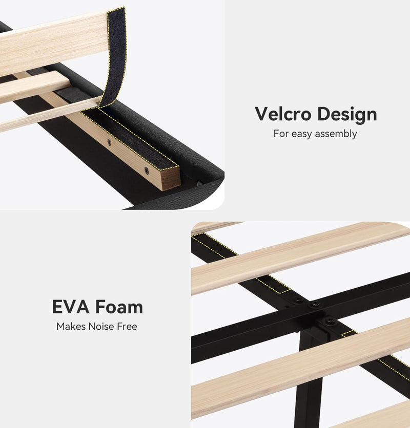 Platform Bed Frame with Fabric Upholstered Headboard and Wooden Slat Support, No Springs Required