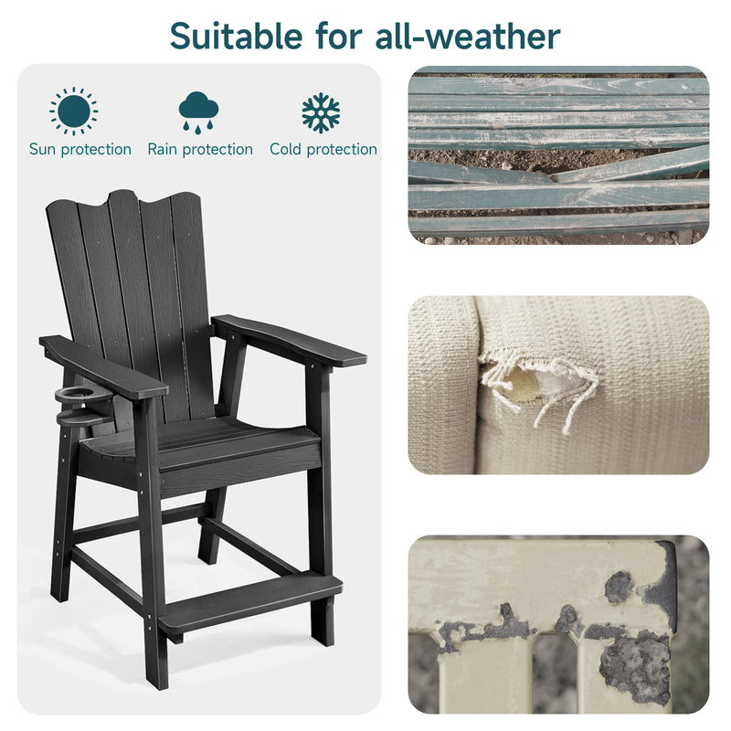 Tall Balcony Chair 2-Piece Set with Removable Connecting,  Outdoor Adirondack Chairs with Cup Holder and Umbrella Hole