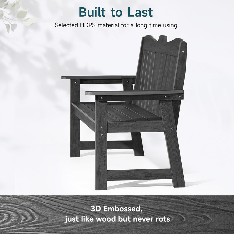 Outdoor Bench Weatherproof Patio Garden Bench with Wide Armrests and Backrest