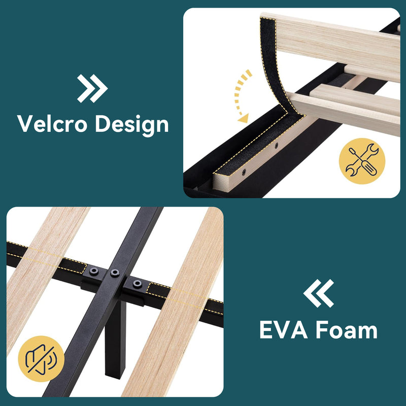 Twin Size Velvet Bed Frame Platform Bed Frame with Velvet Upholstered Headboard and Wooden Slats Support, Fully Upholstered Mattress Foundation