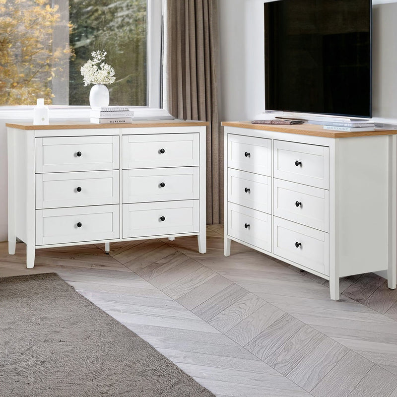 Traditional White Dresser with 6 Drawers, Storage Dresser, Chest Dresser