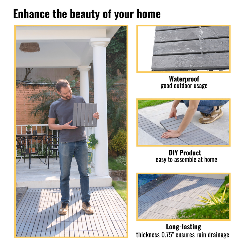 30 PCS Interlocking Deck Tiles, 12"x12" Waterproof Solid Acacia Wood Patio Tiles, Flooring Tiles Outdoor All Weather