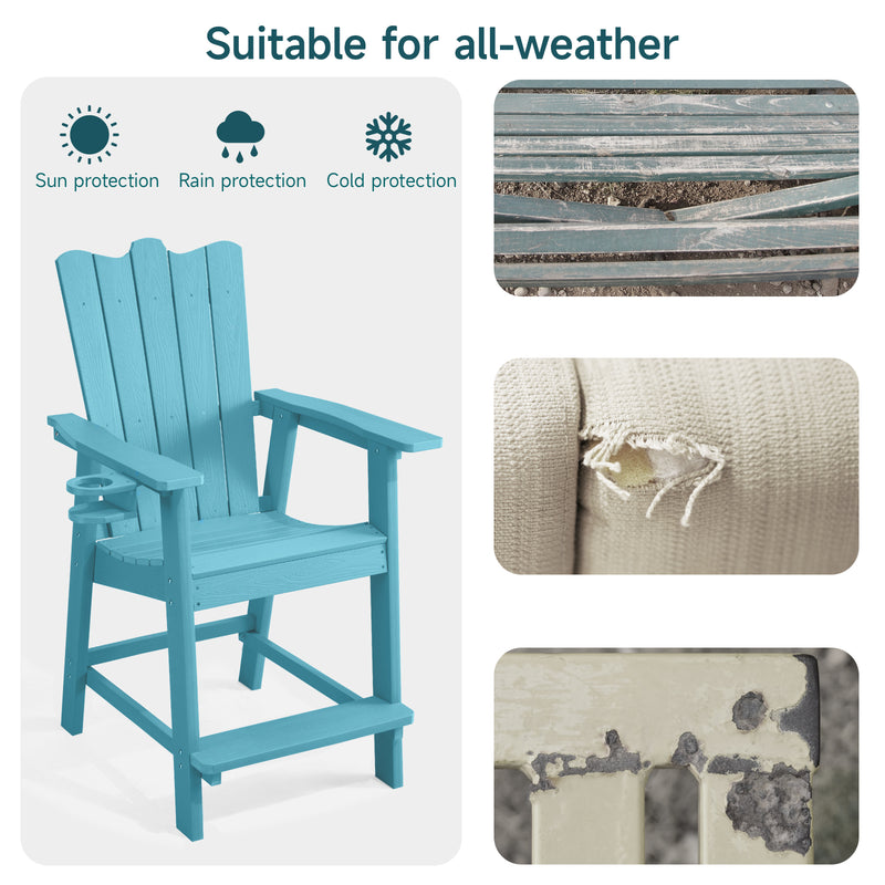 Tall Balcony Chair 2-Piece Set with Removable Connecting,  Outdoor Adirondack Chairs with Cup Holder and Umbrella Hole