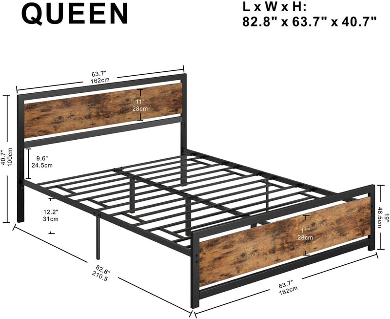 Industrial Platform Bed Frame with Headboard and Footboard, Strong Supports, Noise-Free, No Box Spring Required