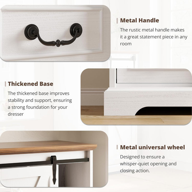 5 Drawer Dresser for Bedroom, 48" Tall Dresser Chest of Drawers, Dresser Storage Cabinet with Sliding Barn Doors