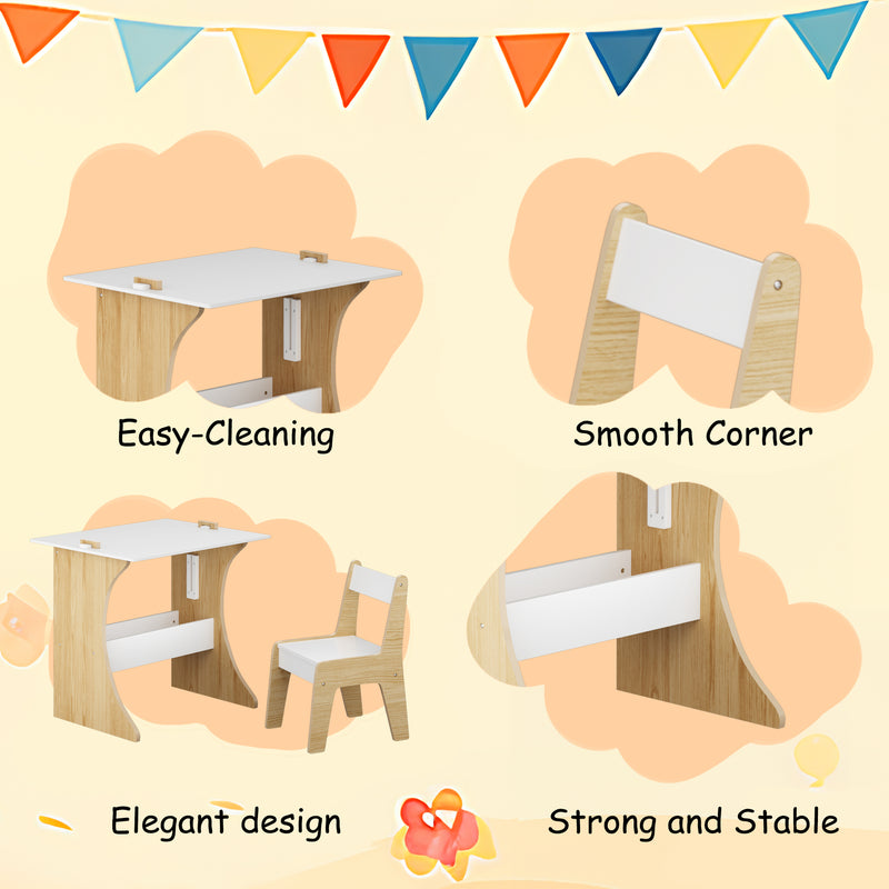 Kids Table and Chair Set, 2 in 1 Kids Activity Table with Reversible Tabletop and Storage Shelf