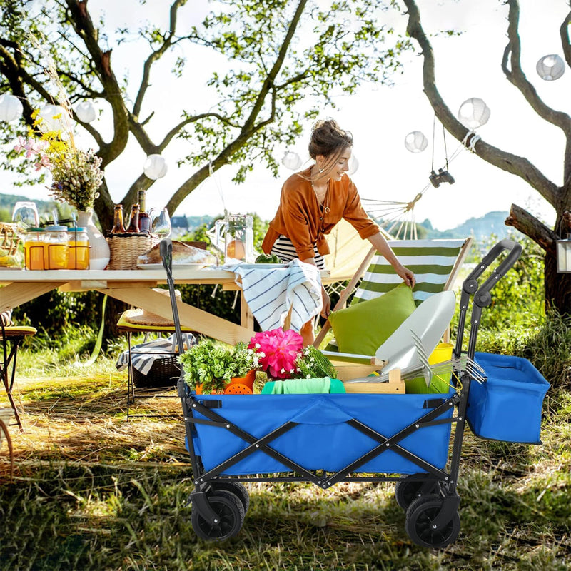 Folding Wagon All-Terrain Wheels Camping Cart with Canopy and Basket