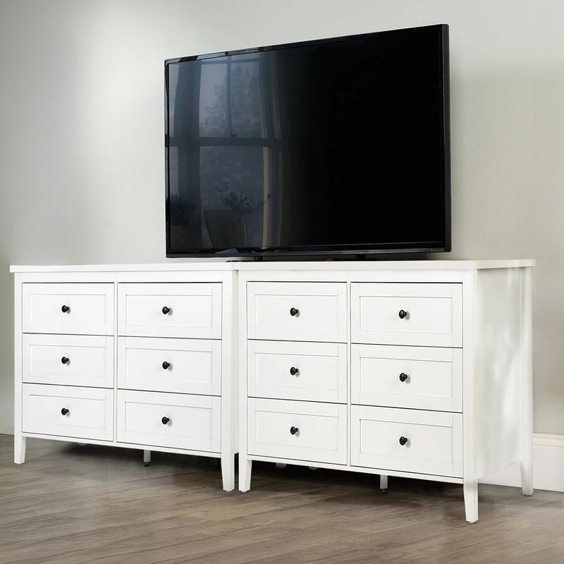 Traditional White Dresser with 6 Drawers, Storage Dresser, Chest Dresser