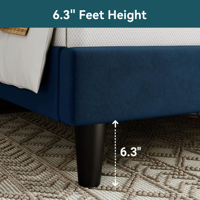 Twin Velvet Upholstered Platform Bed Frame with Vertical Channel Tufted Headboard, Strong Wood Slat Support, No Box Spring Needed