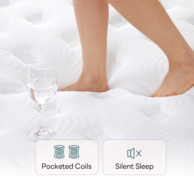 12 Inch Mattress with Breathable Knitted Fabric, Memory Foam Mattress with Individually Wrapped Coils, CertiPUR-US Certified, Medium Firmness, SG Made