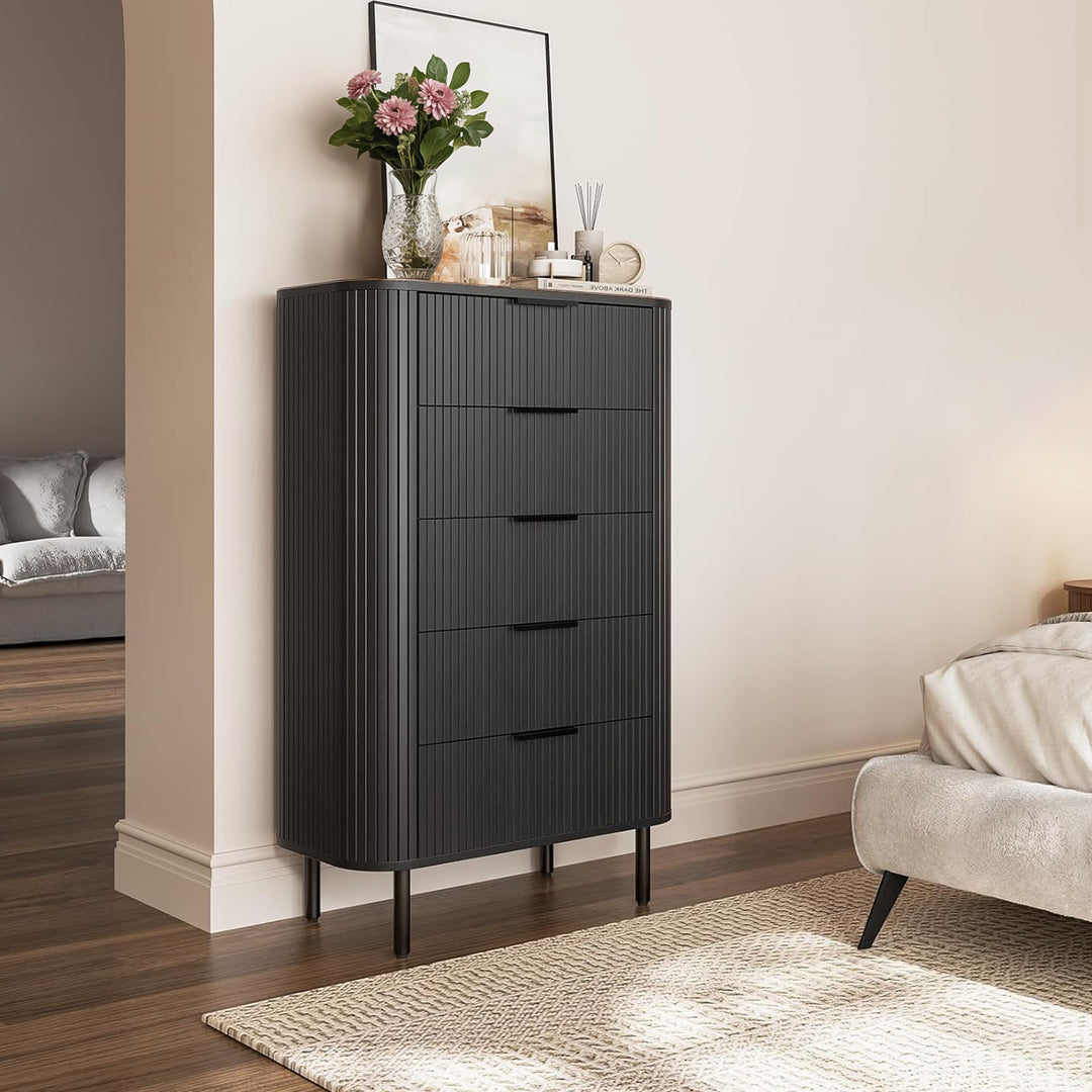armoire ou dressing Fluted 5 Drawer Dresser, Tall Chest of Drawers with Metal Handle and C –  Ohwill.com