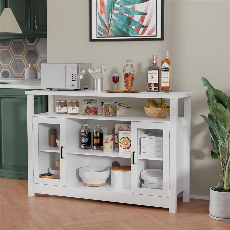 Buffet Sideboard Coffee Bar Cabinet 52 inches Kitchen Buffet Table Sideboard Accent Storage Cabinet with Doors, Glass