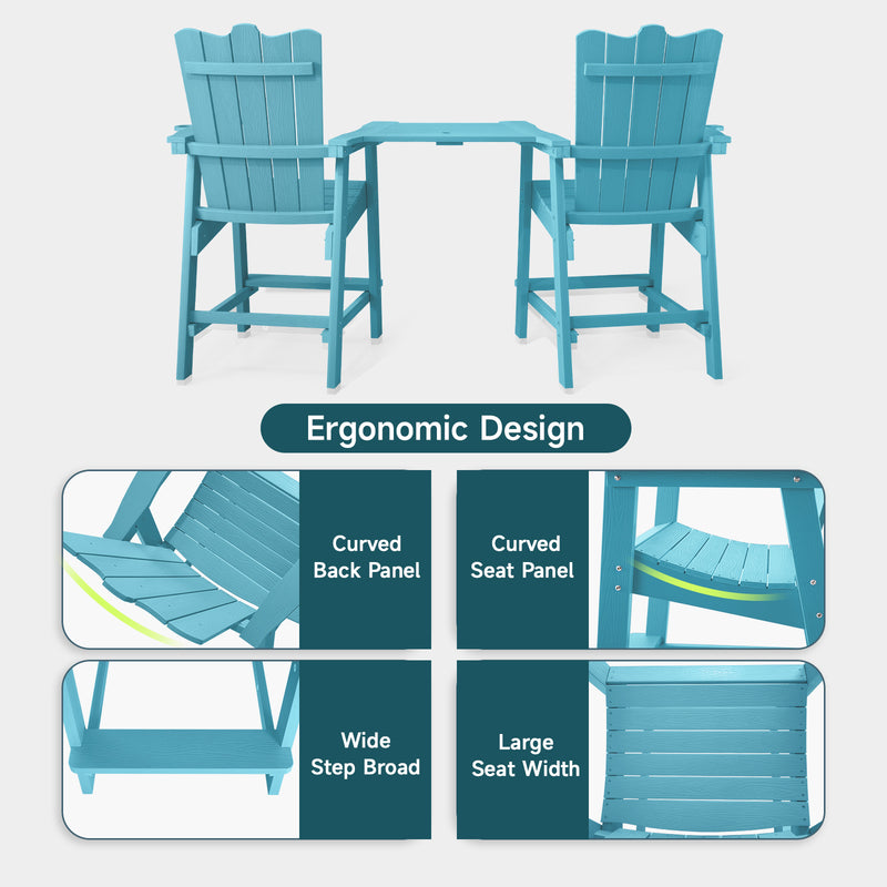 Tall Balcony Chair 2-Piece Set with Removable Connecting,  Outdoor Adirondack Chairs with Cup Holder and Umbrella Hole
