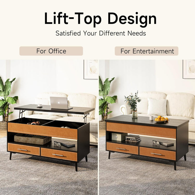 Leather Lift Top Coffee Table with Large Hidden Compartment