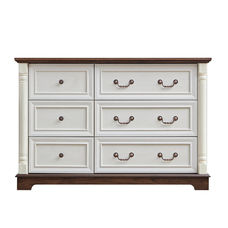 6 Drawer Dresser, Farmhouse Style Storage Dresser Organizer with Base Wooden Rustic Chest of Drawers