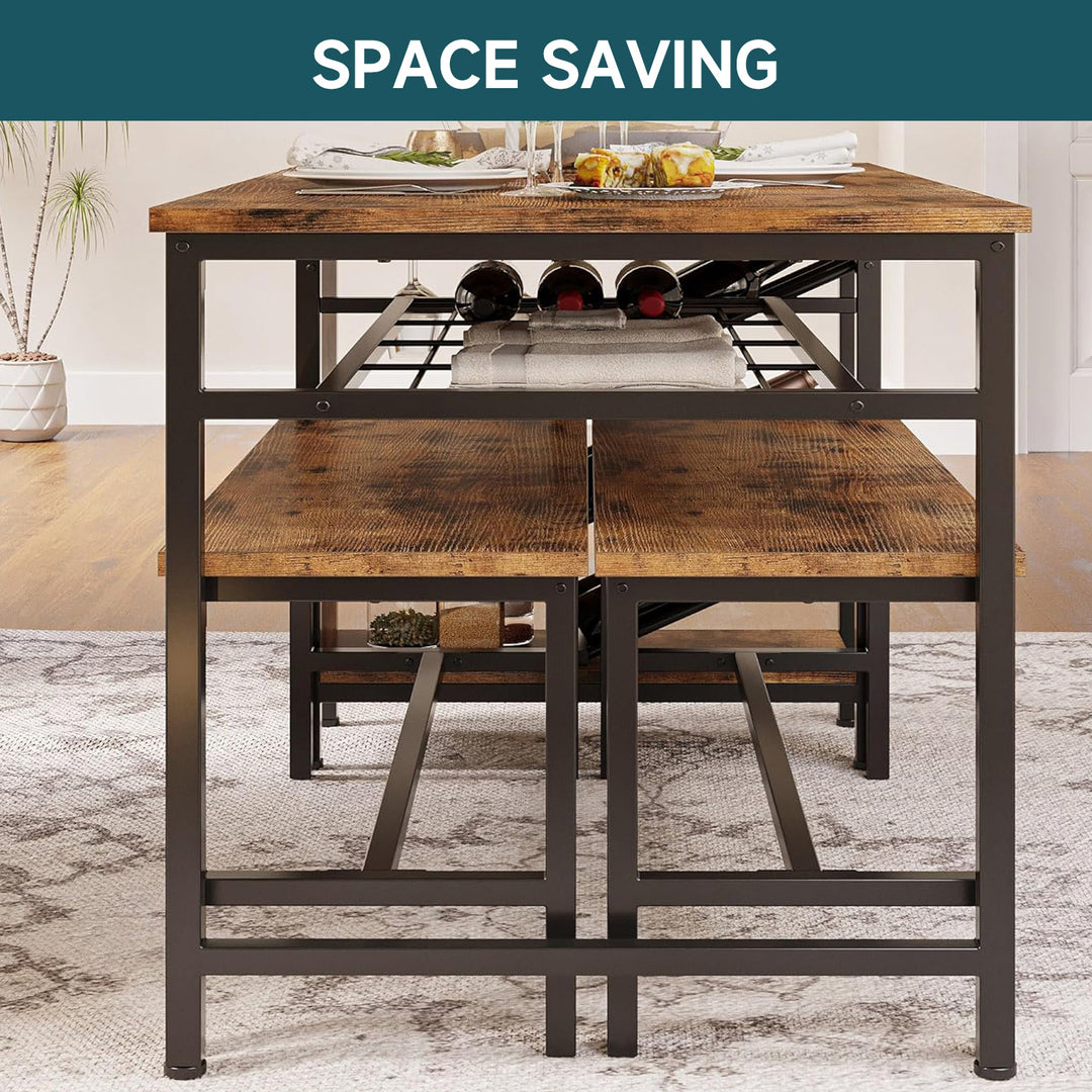 3-Piece Industrial Dining Table Set, 47 Inch Kitchen Table with 2 Benc –  Ohwill.com - Online Home Store for Furniture. Free Shipping on all items., image size:1080x1080