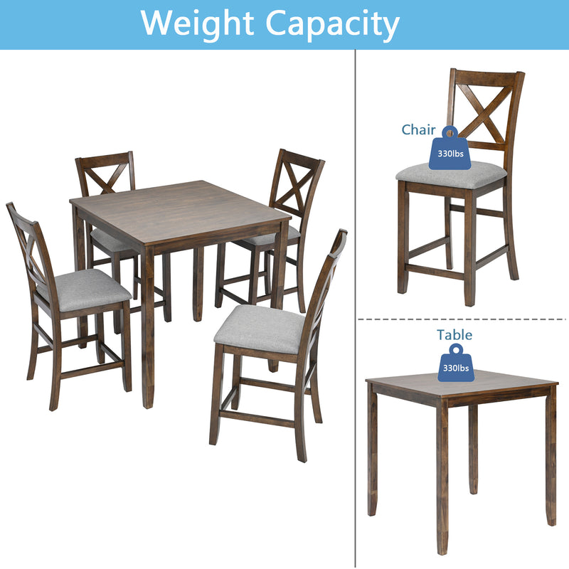 5 Piece Dining Table Set Dining Table Set for 4, Wooden Kitchen Table with 4 Upholstered Chairs