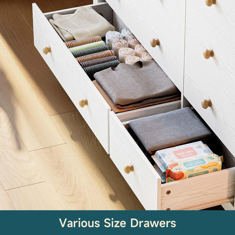 10 Drawer Dresser, Modern White Dressers and Chests of Drawers, 10 Drawer Large Dressers with Solid Wood Knobs, Storage Organizer, TV stand