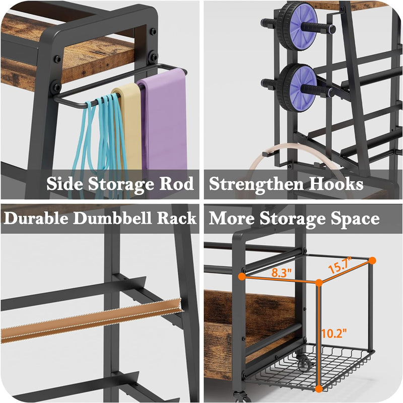 Dumbbell Rack Home Gym Storage Rack for Dumbbells Kettlebells Yoga Mats and Balls