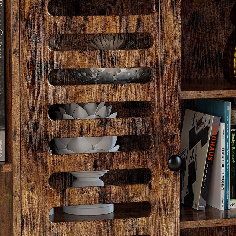 Industrial 5 Tier Bookshelf with Doors Wooden Display Shelf Bookcases and Bookshelves, Vintage Brown