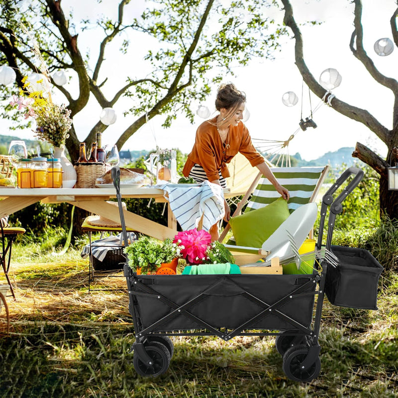 Folding Wagon All-Terrain Wheels Camping Cart with Canopy and Basket