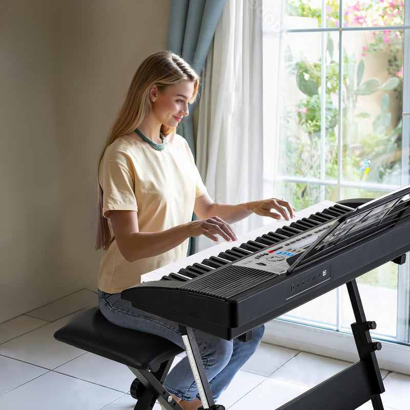 Electric Keyboard Piano 61 Key for Kids with Stand, Stool, Microphone, Built-in Speakers and LCD Screen