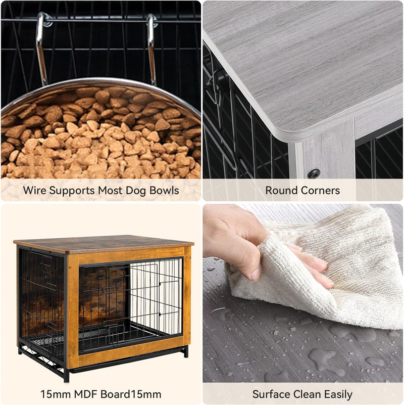 Dog Crate Furniture 44-inch Side End Table, Dog Cage with Pull-Out Removable Tray for Large Pets