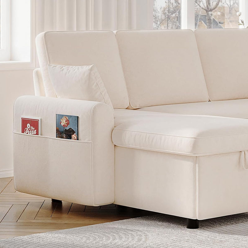 L Shaped Sleeper Sofa with Storage Chaise, Pull Out Couch Bed with 2 Pillows, Sectional Sleeper Couch for Living Room