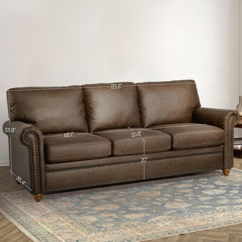 84 inch Faux Leather Couch 3 Seater Sofa for Living Room, Office