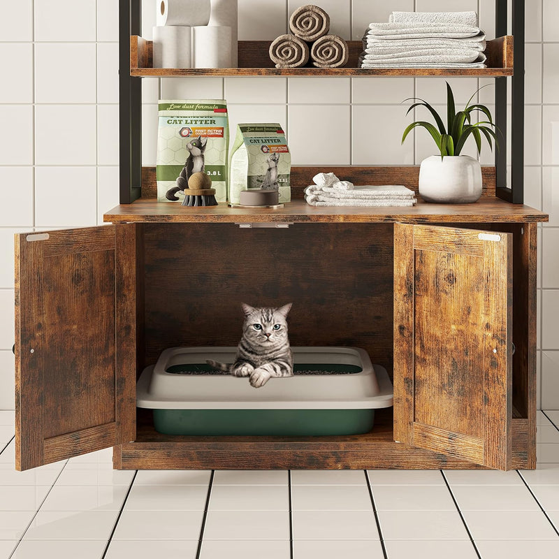 Hidden Cat Litter Box Enclosure with Storage, 4 Shelves and Doors, Fits Most of the Cat Litter Box