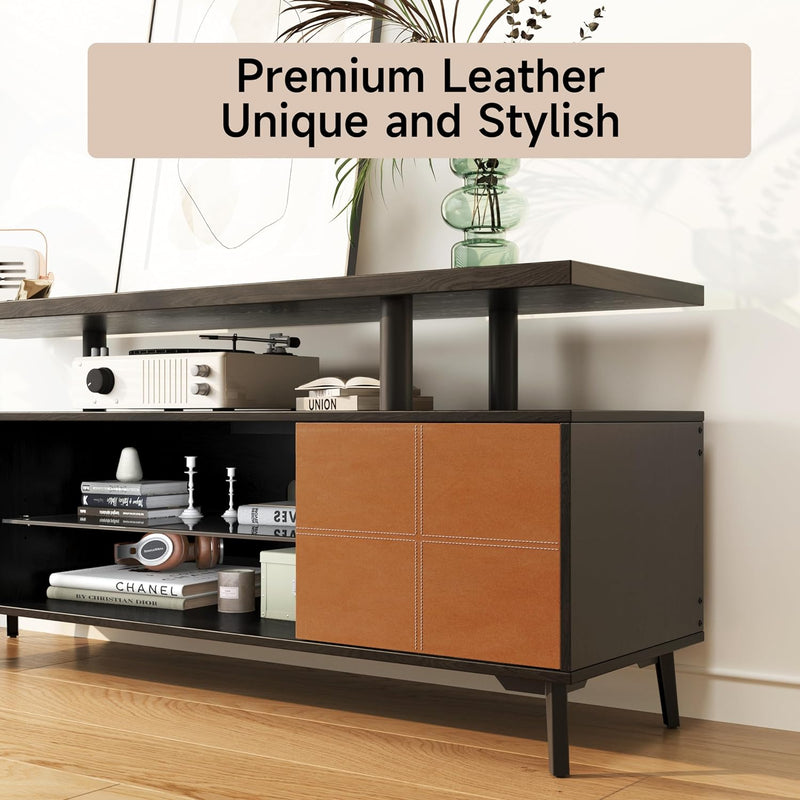 Leather TV Stand TV Storage Cabinet Media TV Consoles Table for TVs up to 65 Inch