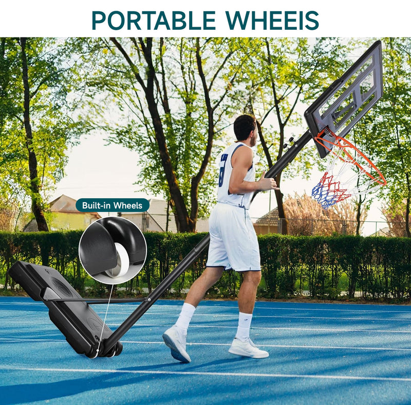 Outdoor Portable Basketball Hoop Adjustable Height Basketball Stand With 44" Backboards and Portable Wheels