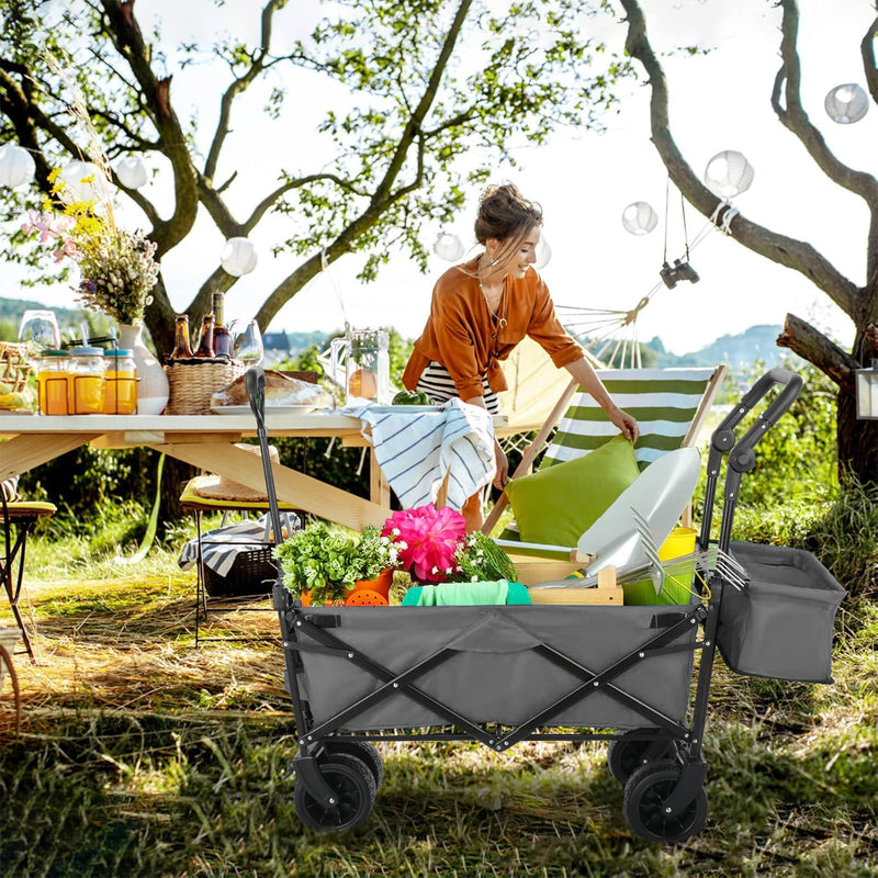 Folding Wagon All-Terrain Wheels Camping Cart with Canopy and Basket