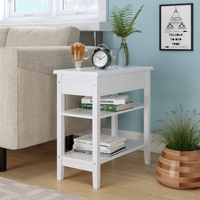 Narrow End Table Side Table With Storage,  Flip Top Sofa Table Bedside Table, 2 Packs