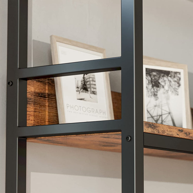 Corner Bookshelf 5 Tiers Industrial Bookcases with Baffles Etagere Shelf Storage Rack with Metal Frame