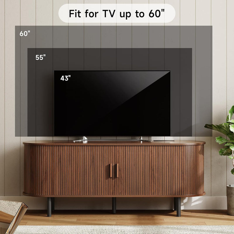 55 inch TV Cabinet with Storage, Storage Cabinet with Sliding Doors for Living Room, Bedroom