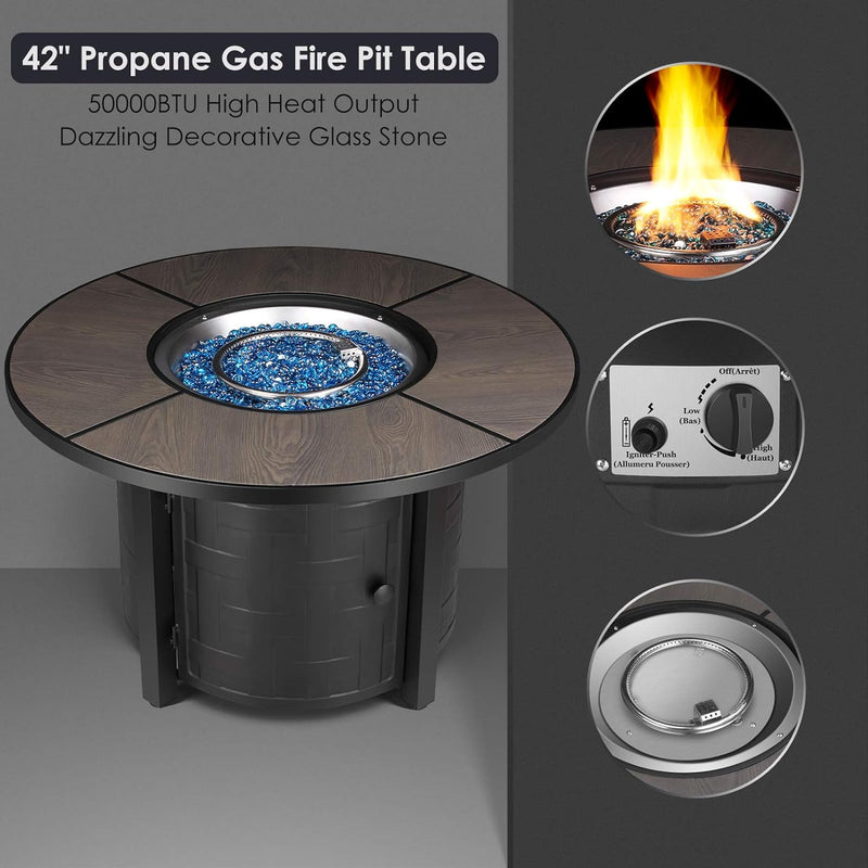 42-inch Propane Fire Pit Table 50,000 BTU Auto-Ignition Gas Fire Pits with Waterproof Cover