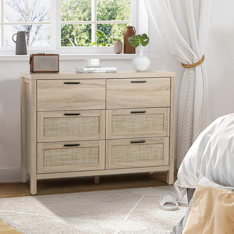 OHWILL Rattan Drawer Dresser Wood Storage Chest of Drawers Double Drawer Dresser