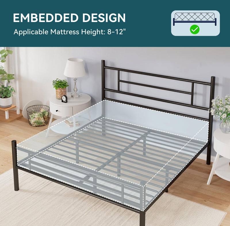 Metal Platform Bed Frame Black Bed Frame with Headboard and Footboard, Underbed Storage, Strong Metal Slats Support, Mattress Foundation, No Box Spring Needed