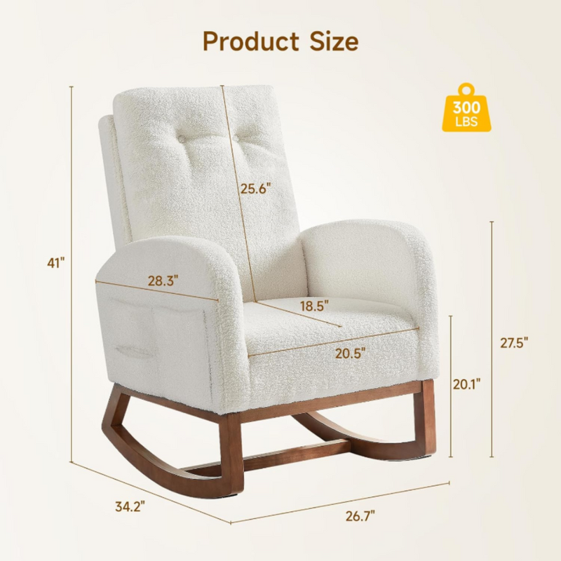 Rocking Chair for Nursery, Armchair with High Back, Lounge Chair, Suitable for Living Room, Bedroom