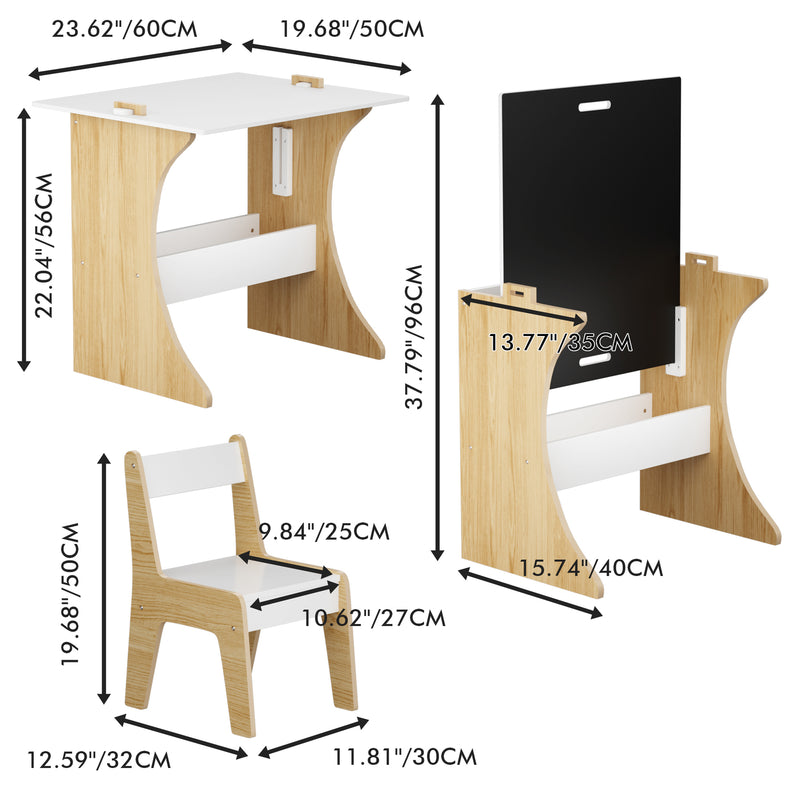 Kids Table and Chair Set, 2 in 1 Kids Activity Table with Reversible Tabletop and Storage Shelf