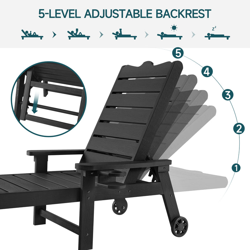 Outdoor Lounge Chair with 5-level Adjustable Backrest, Patio Lounge Chair with Cup Holder