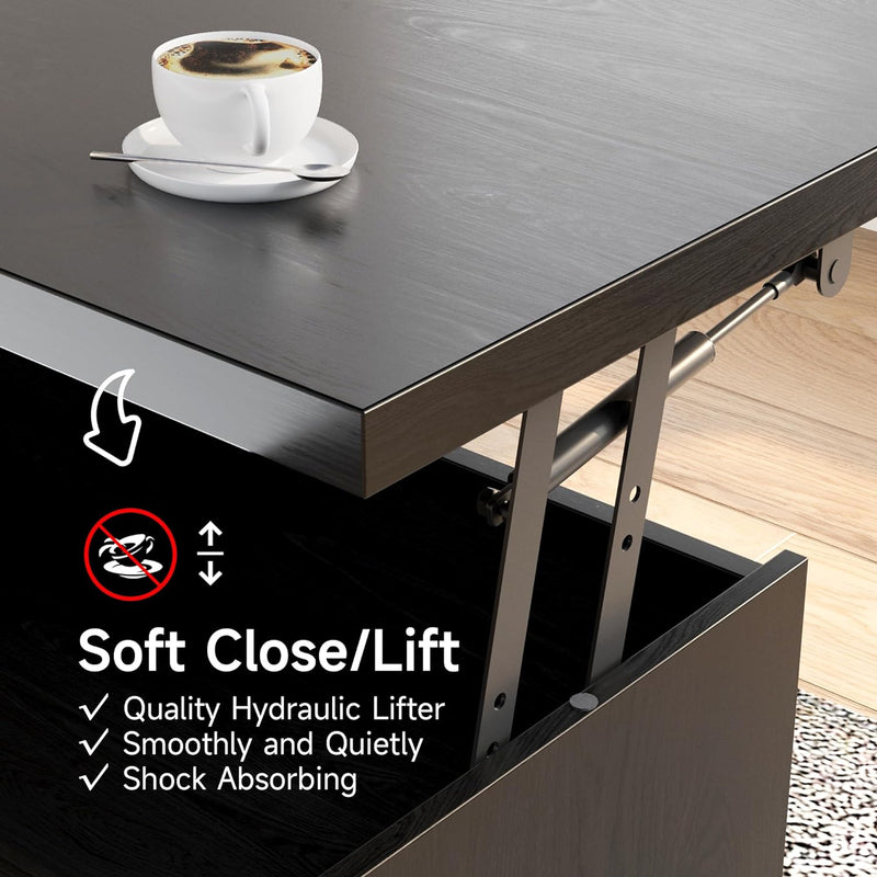 Leather Lift Top Coffee Table with Large Hidden Compartment