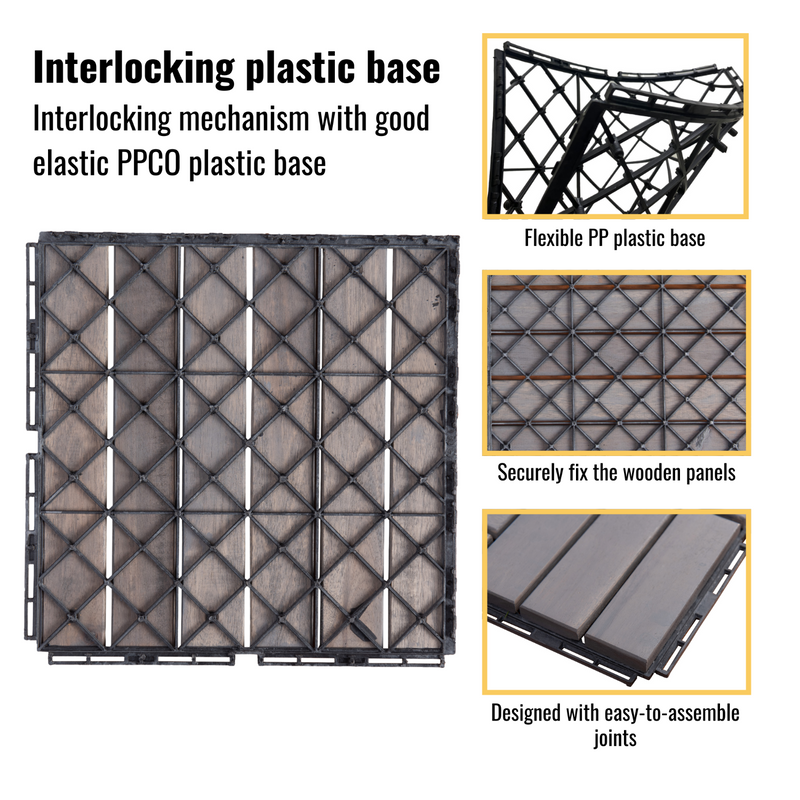 30 PCS Interlocking Deck Tiles, 12"x12" Waterproof Solid Acacia Wood Patio Tiles, Flooring Tiles Outdoor All Weather