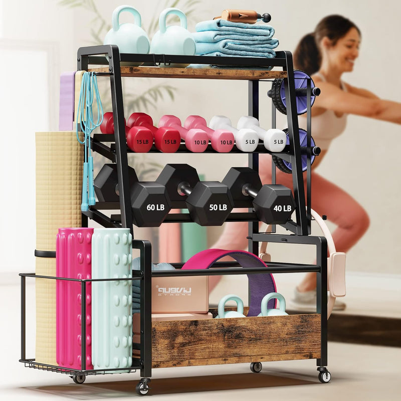 Dumbbell Rack Home Gym Storage Rack for Dumbbells Kettlebells Yoga Mats and Balls