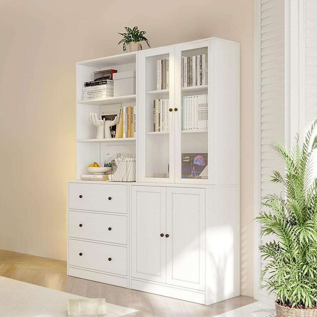 Combination Bookcase 2-Piece Set, 71-inch Bookcase with Drawers